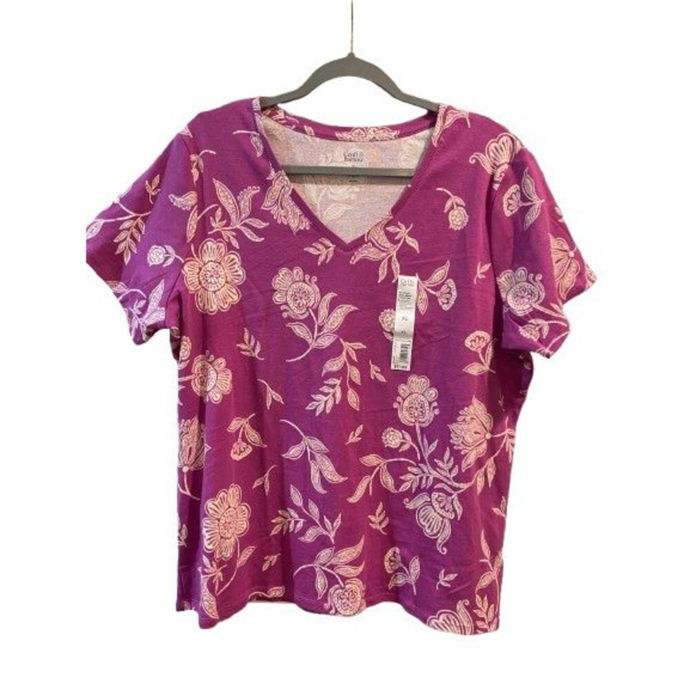 Women's XL T-Shirt Classic Croft & Barrow V-neck Short Sleeve Cotton Pink